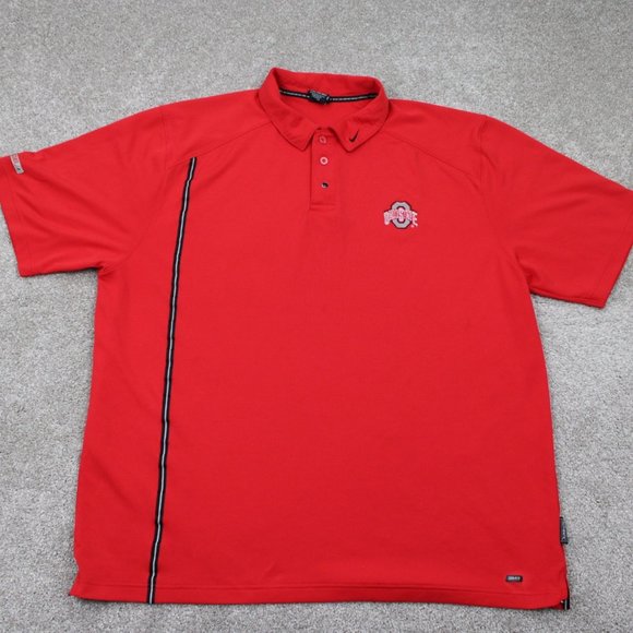 Nike Ohio State Buckeyes Polo Shirt Mens 2XL XXL Red Dri-Fit Pearl Snap S/S - Picture 1 of 16